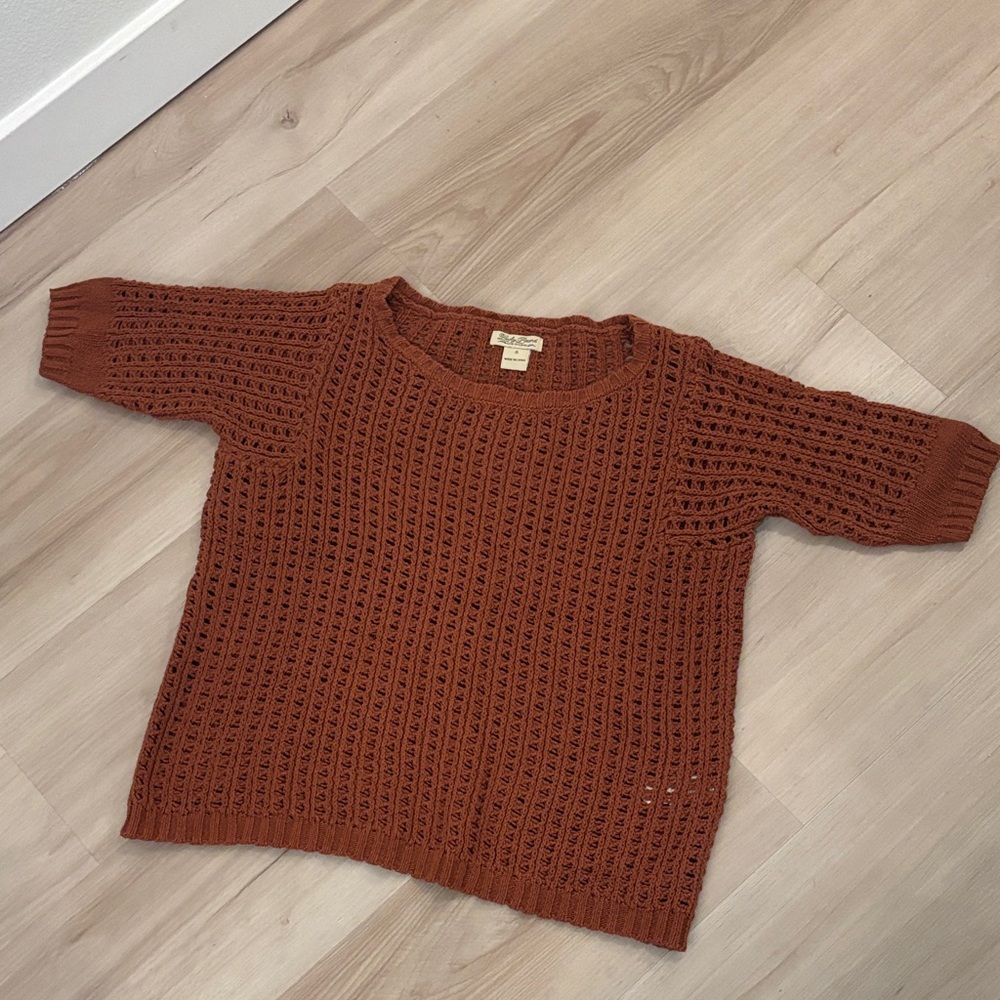 Lucky Brand boho knit sweater top burnt orange perfect for fall sz S